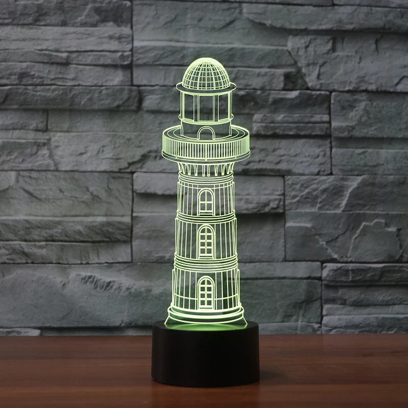 7 Color Changing 3D Lighthouse Table Lamp LED Night Light The Beacon