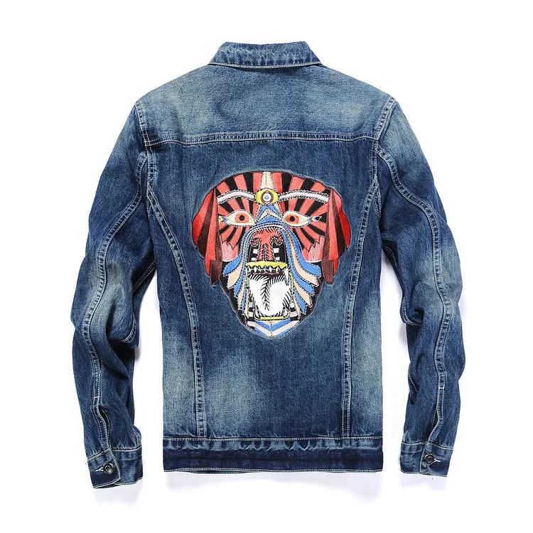 

vintage fashion dog embroidery men denim jacket