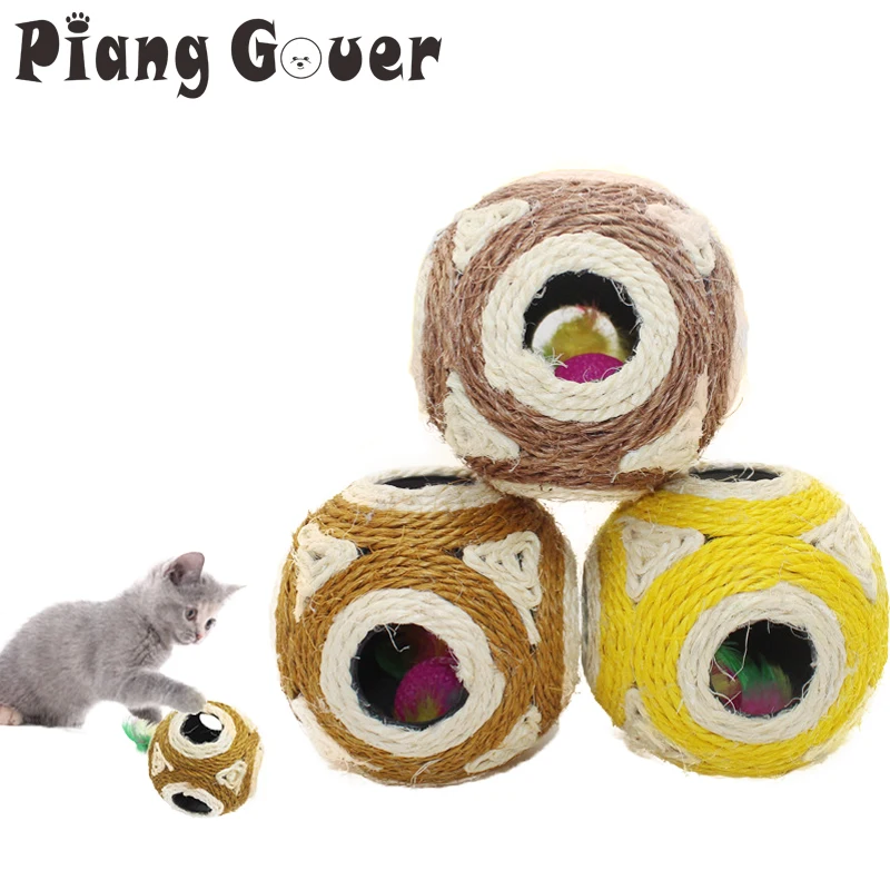 

Feather Sisal Ball Pet Cat Toys Playing Sound Squeak Toys For Cats Kitten