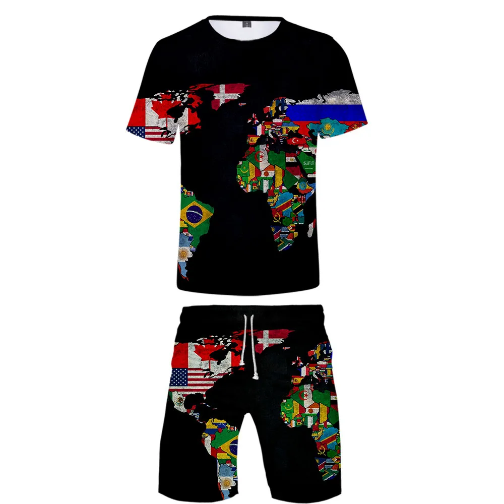 Cool WORLD MAP Cool Harajuku Fashion New Arrival 3D Streetwear two piece set O-neck tshirt and shorts Map accessories Men's Set Cool WORLD MAP Cool Harajuku Fashion New Arrival 3D Streetwear two piece set O-neck tshirt and shorts Map accessories Men's Set