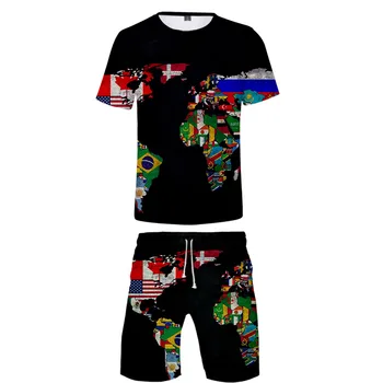 

Cool WORLD MAP Cool Harajuku Fashion New Arrival 3D Streetwear two piece set O-neck tshirt and shorts Map accessories Men's Set