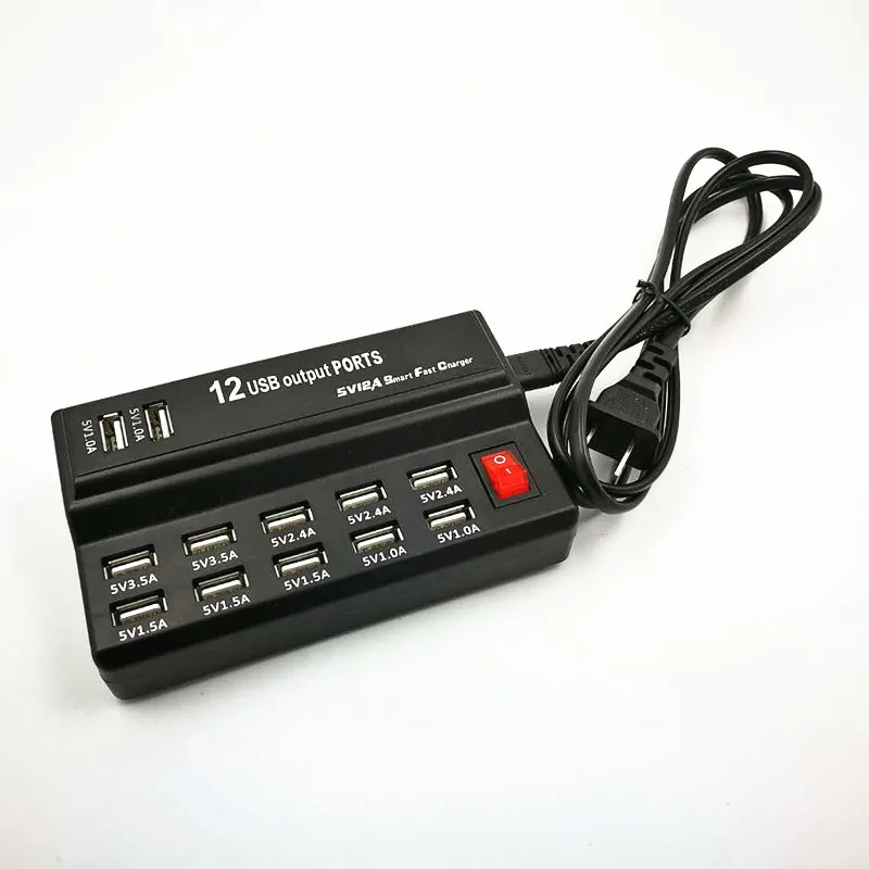 

12 USB Ports USB Fast Charge Station 12A Smart Charging Station USB Charger Mobile Phone Desktop Digital Charger Adapter