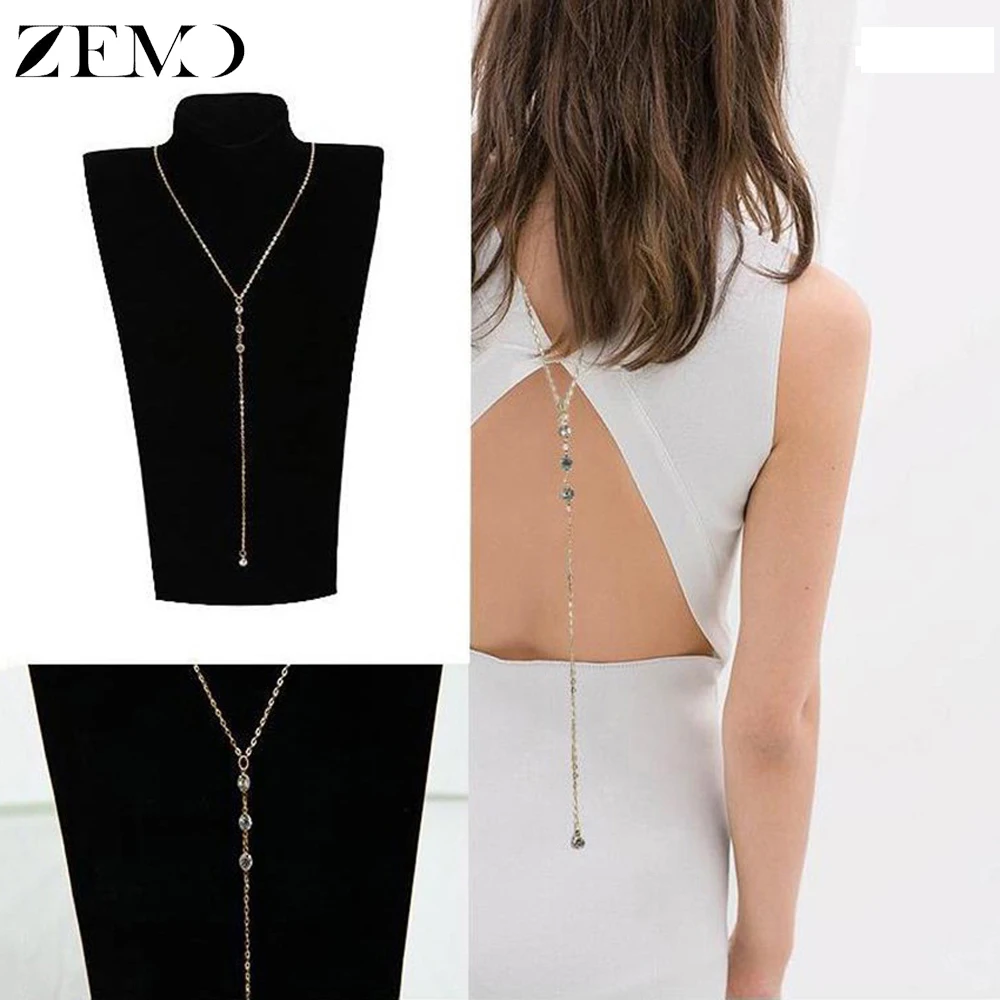 

ZEMO Fashion Gold Back Necklace for Women Simple Design Crystal Back Necklace Female Jewelry Lady Wholesale Sales Colar Feminino