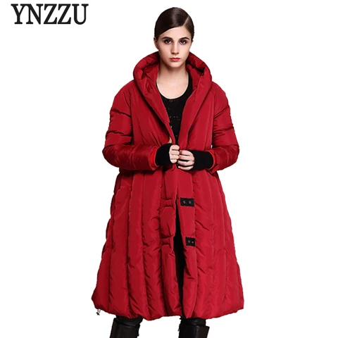 YNZZU женские пуховые куртки шикарные свободные белые пуховые пальто с капюшоном теплая женская зимняя куртка размера плюс 5XL 6XL 7XL AO358 - Цвет: Red