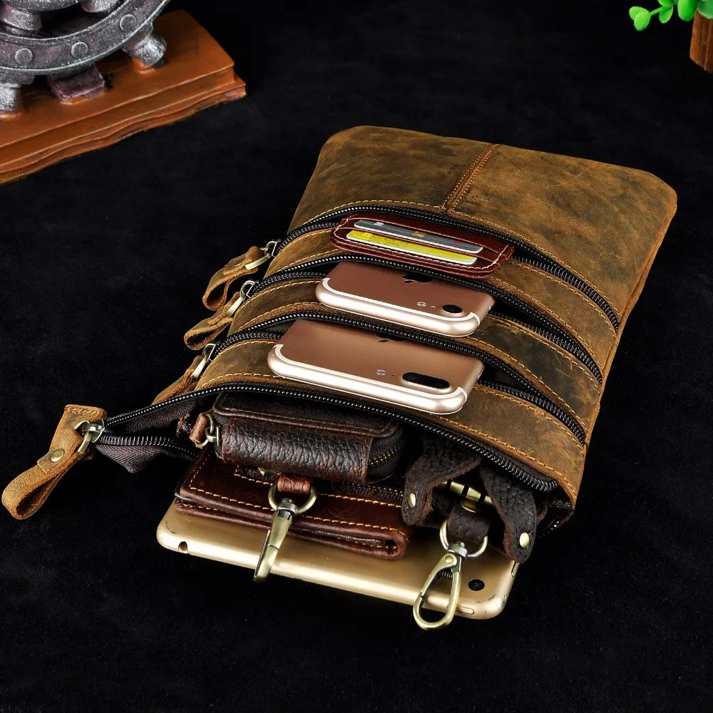Fashion Real Leather Multifunction Casual Waist Pack 8" Pad Cross-body Bag Satchel Messenger Bag Hip Bum Pouch Belt Pack 8712d