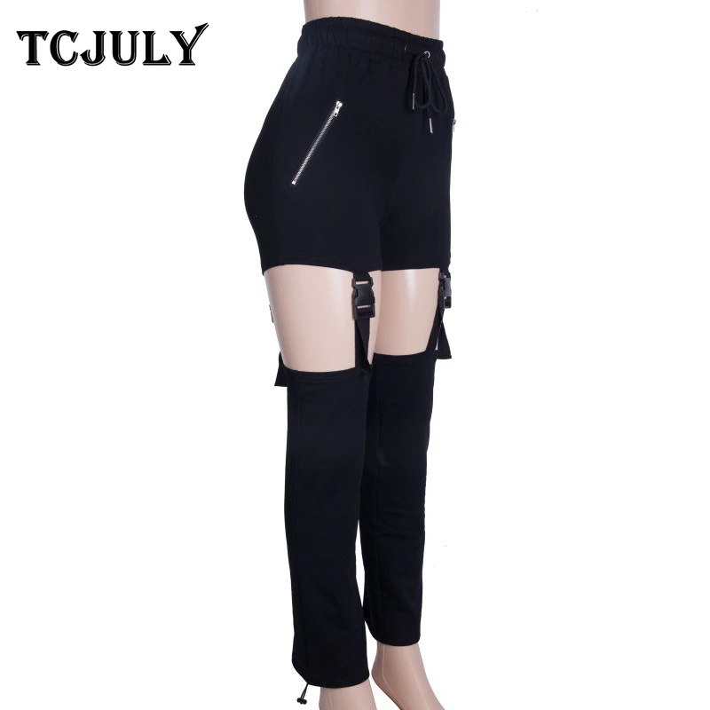TCJULY новые стильные выдалбливают прямые брюки карандаш Высокая талия эластичный шнурок повседневные женские брюки уличная одежда черные брюки