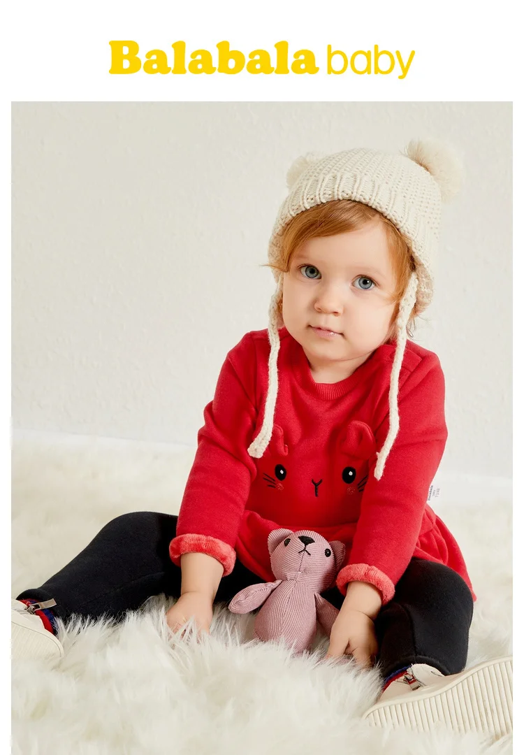 Balabala/комплект из 2 предметов для маленьких девочек, Флисовая теплая толстовка с объемным Кроликом, платье+ штаны без застежки, зимняя одежда для новорожденных