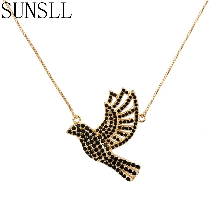 SUNSLL New Arrival Hot Selling Gold Copper White/Black Cubic Zirconia Flying Bird Shape Pendant Necklace Jewelry Feminina Gift | Украшения