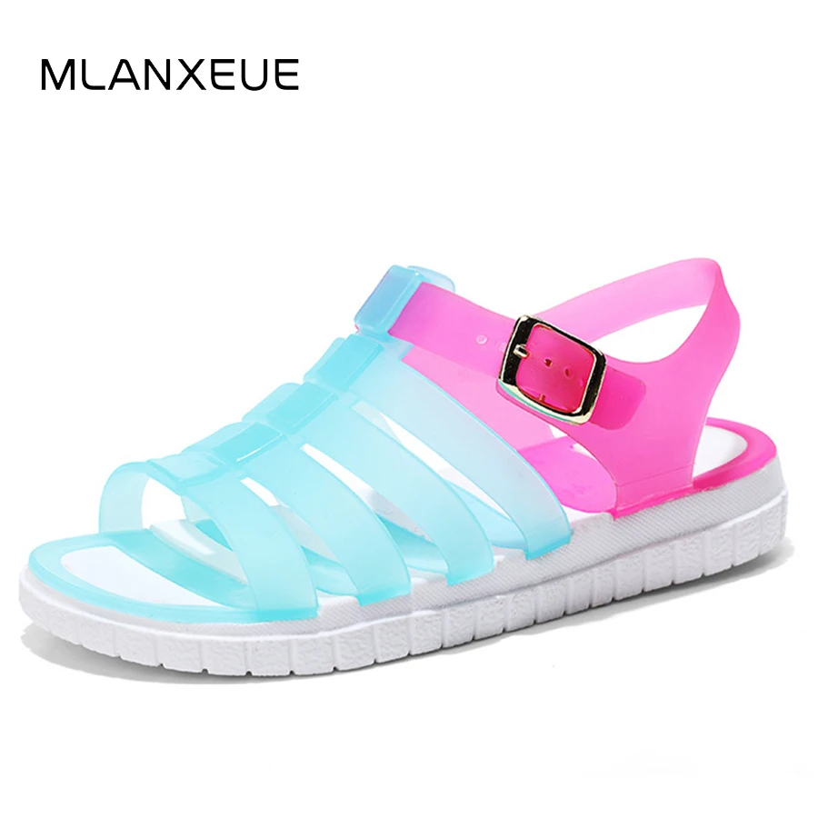

MLANXEUE Fashion Women Sandals Summer New Candy Color Women Shoes Solid Croc Jelly Shoes Woman Valentine Flats Peep Toe Shoes