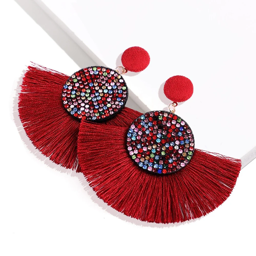 

Large Tassel Earrings Bohemian Statement Long Earring Vintage Handmade Women Geometric Fringe Jewelry Luxury Rhinestone CC