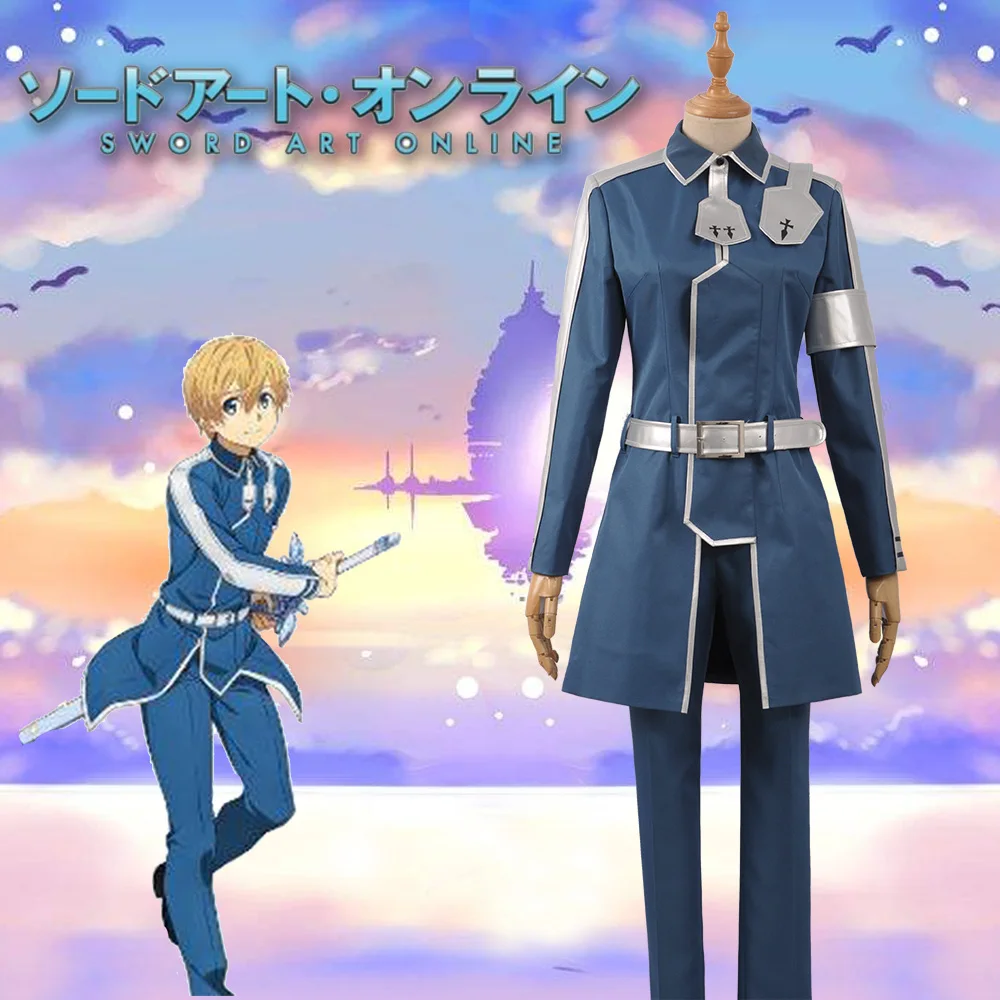 Sword Art Online Alicization Eugeo Synthesis Men Halloween Christmas Blue Uniform Suits Belt Adult Men Outfit Cosplay Costume Sword Art Online Alicization Eugeo Synthesis Men Halloween Christmas Blue Uniform Suits Belt Adult Men Outfit Cosplay Costume