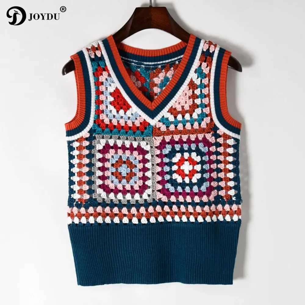 JOYDU Runway Design Lady's Sweater Pullovers 2018 New Vintage Sleeveless Knit Vest Hollow Out Crochet Chic Korean Casual Jumper | Женская