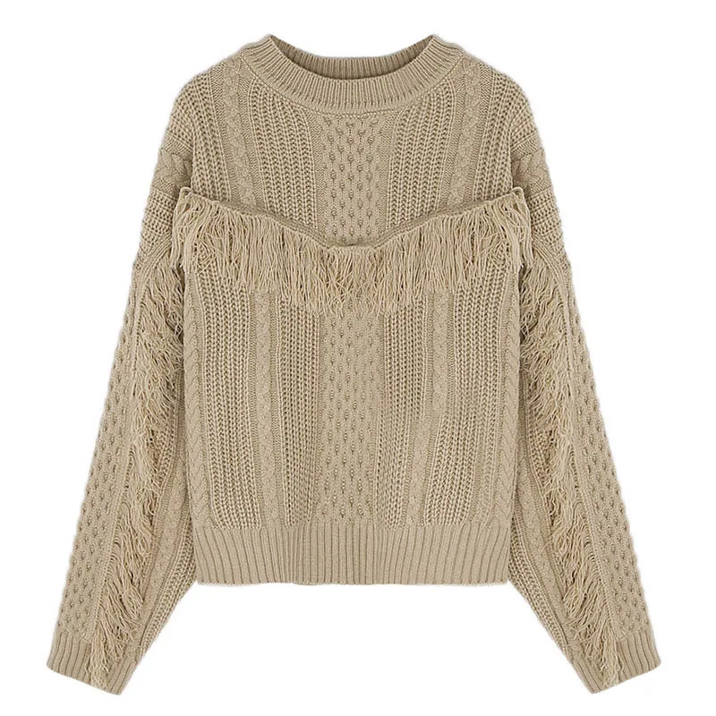 

Women Sweater 2019 Fall Autumn Knitwear O Neck Tassel Pullovers Female Twist Cable Knit Tops Outwear Winter Thick Loose Sweater