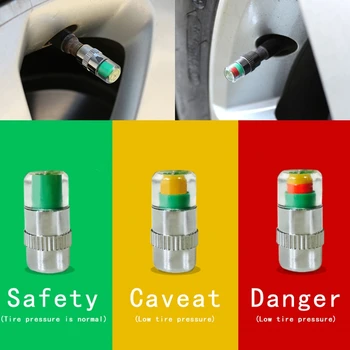 

QILEJVS 4Pcs Car Auto Tire Pressure Monitor Gauge Indicator Alert Valve Cap Test Sensor