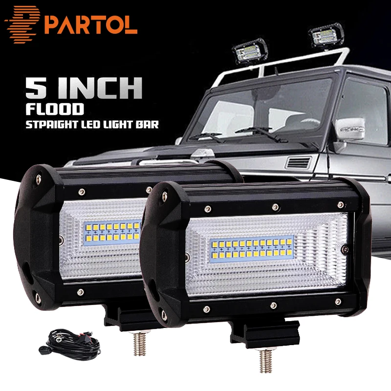 

Partol 5" 72W Work Light LED Light Bar Flood Beam Offroad 4WD 4x4 LED Bar 12V 24V 6000K For Car ATVs SUV Truck Fork Vehicles