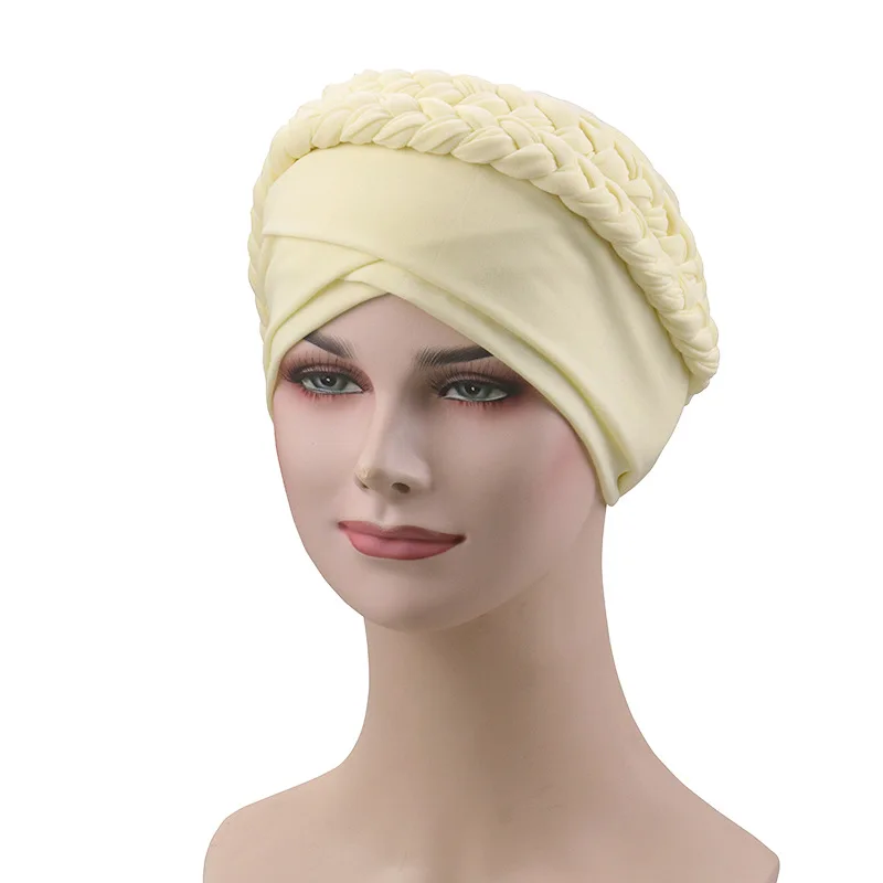 Мусульманские женщины Твист коса Шелковый Тюрбан шляпа шарф Рак шапка Хемо шапочка для химиотерапии хиджаб головные уборы головной убор аксессуары для волос - Цвет: Beige