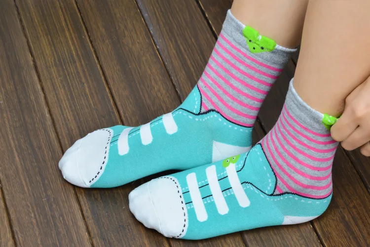 Магазин Crazy Fly новые женские хлопковые носки Красочные Креативные полосатые туфли милые печатное искусство носки Harajuku лодыжки счастливые