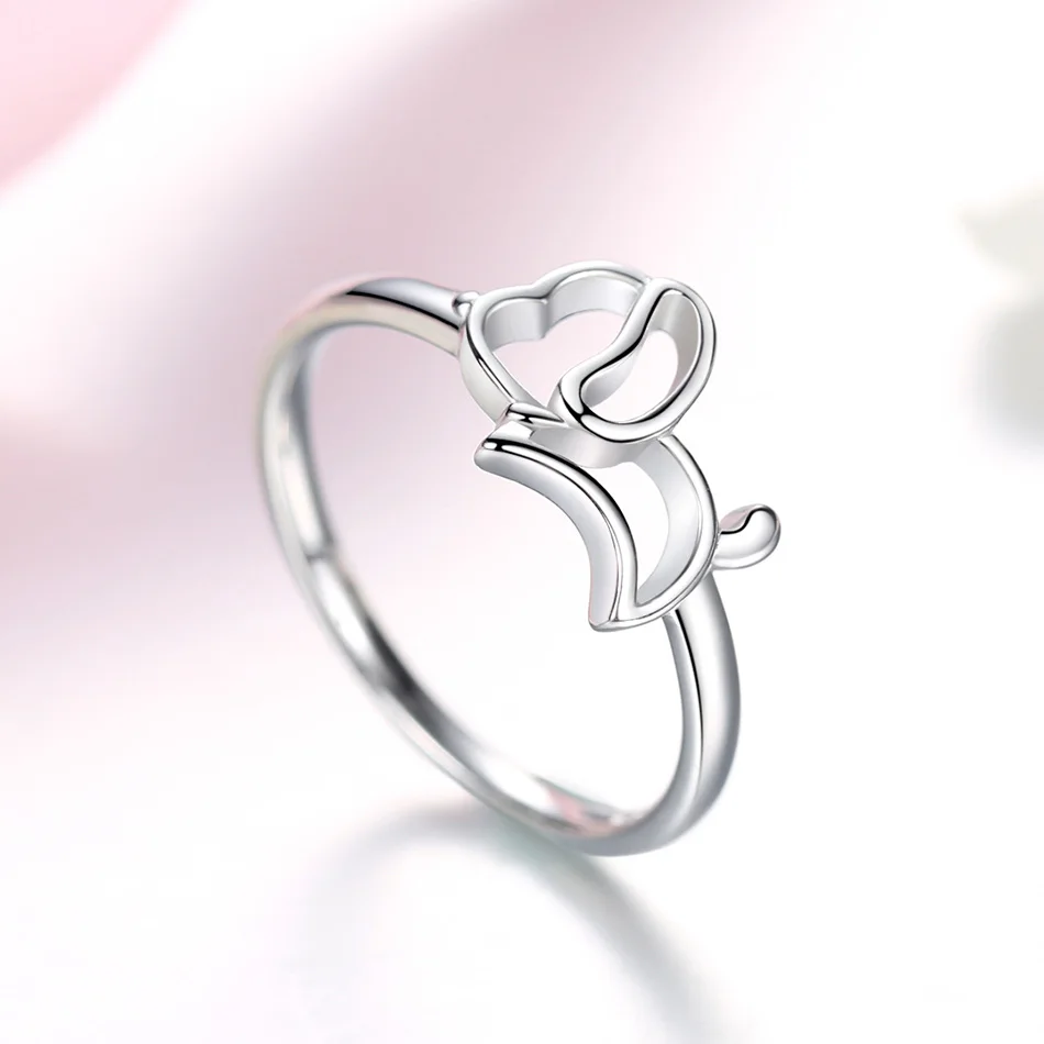 

FOREWE 2019 New Pure 925 Sterling Silver Cut Dog Finger Rings for Women Silver Animal Ring Lovely Jewelry Anniversary Gift