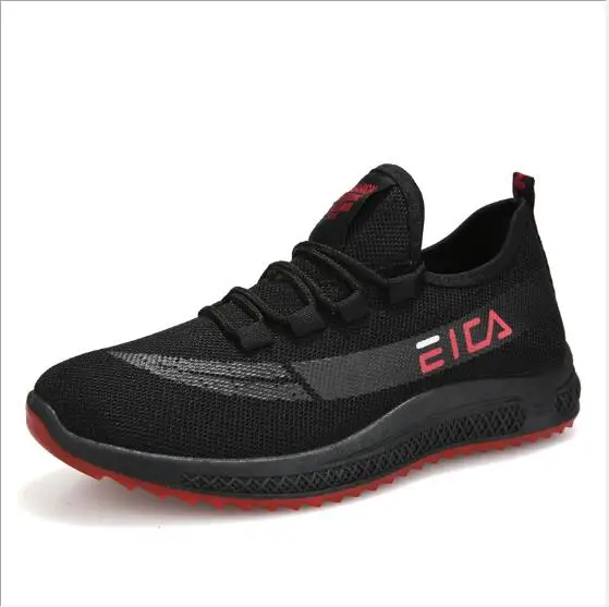 Дизайн черные повседневные мужские кроссовки Flyknit дышащая мужская обувь для шуток модная Нескользящая Мужская обувь с зубчатой подошвой - Цвет: Black and Red