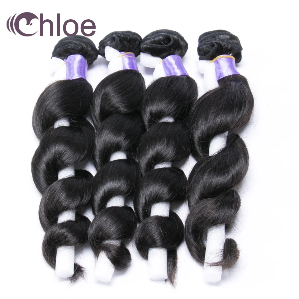 

Chloe Peruvian Loose Wave 4 Bundles 100% Human Hair Extensions Natural Hair Weave Bundles 8-30 inch Remy Hair Natural Black