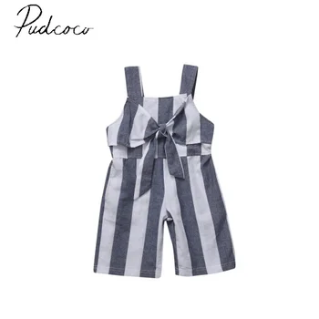 

pudcoco Summer Sleeveless pullover fashion new hot Romper Girls Kid Baby Jumpsuit Strip Clothes Newborn Outfits 2-7Y