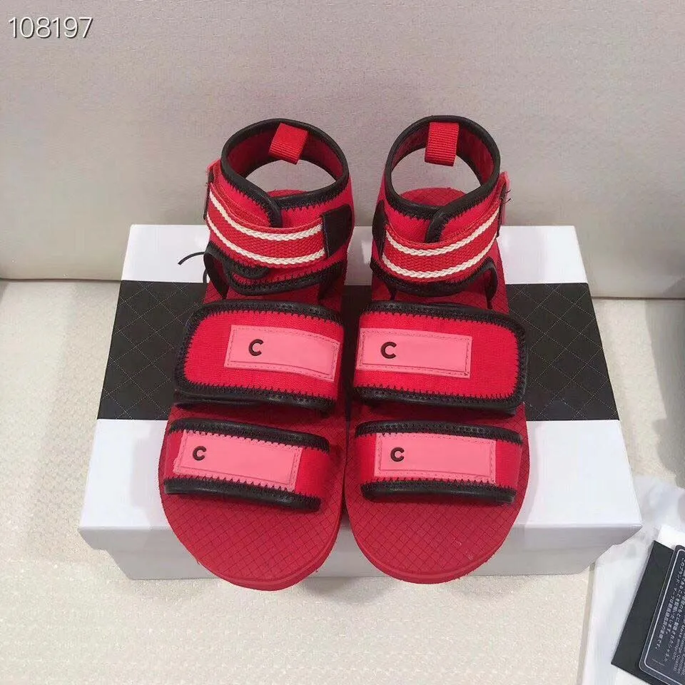 

2019 Summer Luxury Brand Designer Hook&loop Nylon Mesh Ankle Strap Thick Sole Women Slides Sandal Beach Slippers Shoe Flip Flops