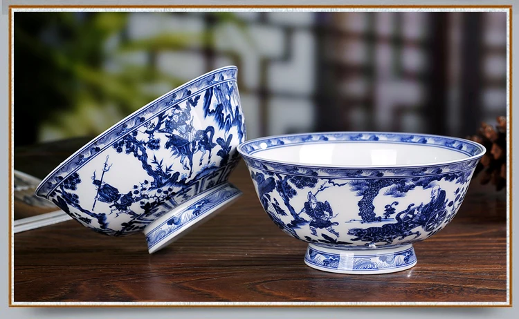 Искусство Цзиндэчжэнь рисовая чаша керамическая костяного фарфора голубые и белые фарфоровые пиалы для лапши рамен суповый контейнер кухонные аксессуары для посуды