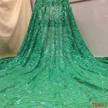 

HFX African Lace Fabric 2019 High Quality Light Green Embroidered Sequin Tulle Net Lace Evening Dress French Lace Fabric X2057