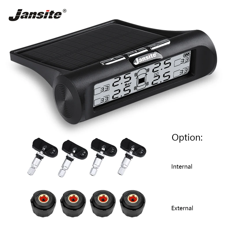

Jansite Universal Car TPMS Solar power Tire Pressure Alarm Monitor System Display Temperature Pressure Warning waterproof sensor