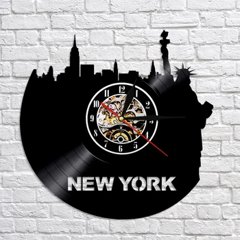 

New York City Sightseeing Vinyl Wall Clock Watch Personality Skyline Art Handmade Time Clock For Living Room Decroations