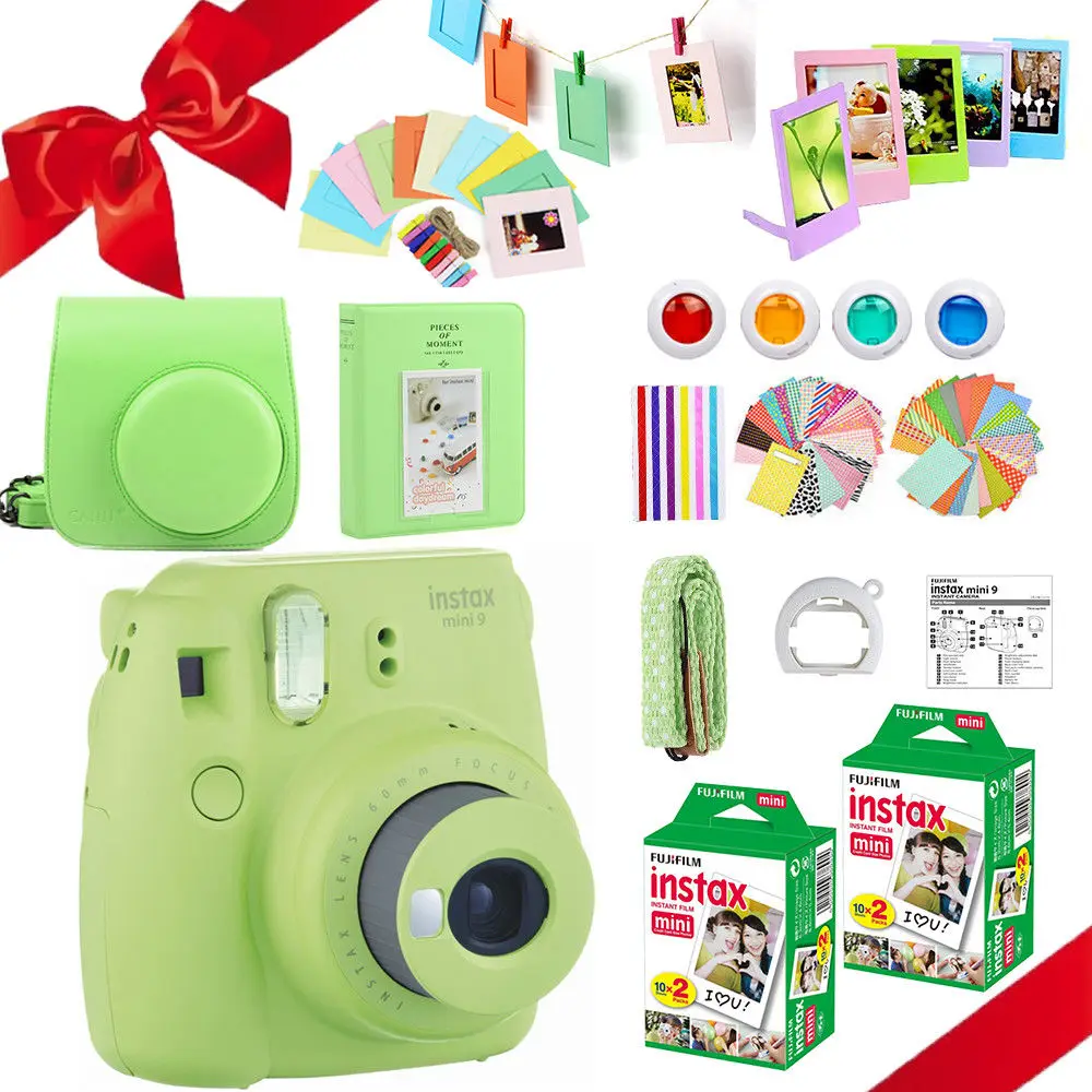 Fujifilm Instax Mini 9 камера+ 40 снимков мини 8 мгновенных белая пленка фотобумага+ PU Сумка для переноски+ альбом+ крупным объективом+ подарочный набор