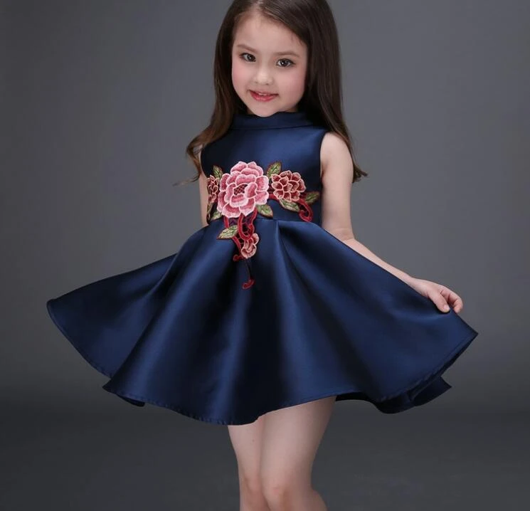 

2016 New cute girls baby fashionable dresses Summer Party Birthday Flower Girl fashion Dress kids party Lace dress Rose flower