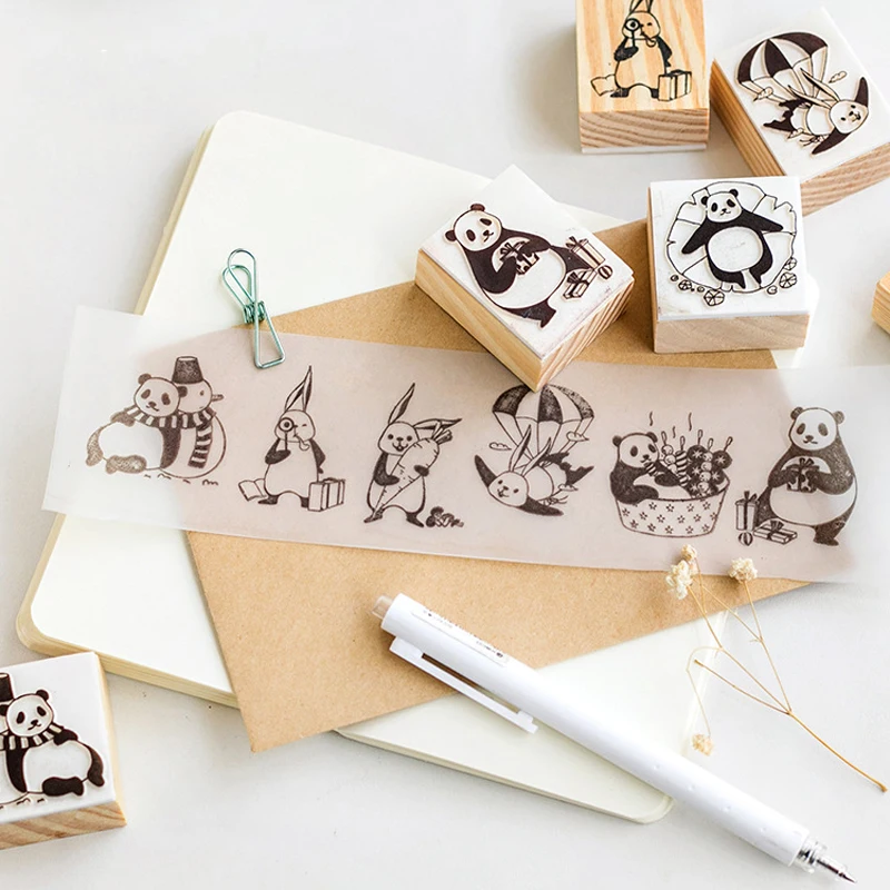 1 шт. прекрасные панды и кроликов древесины печать DIY Деревянные и резиновые штампы для скрапбукинга канцелярские Скрапбукинг Стандартный stamp