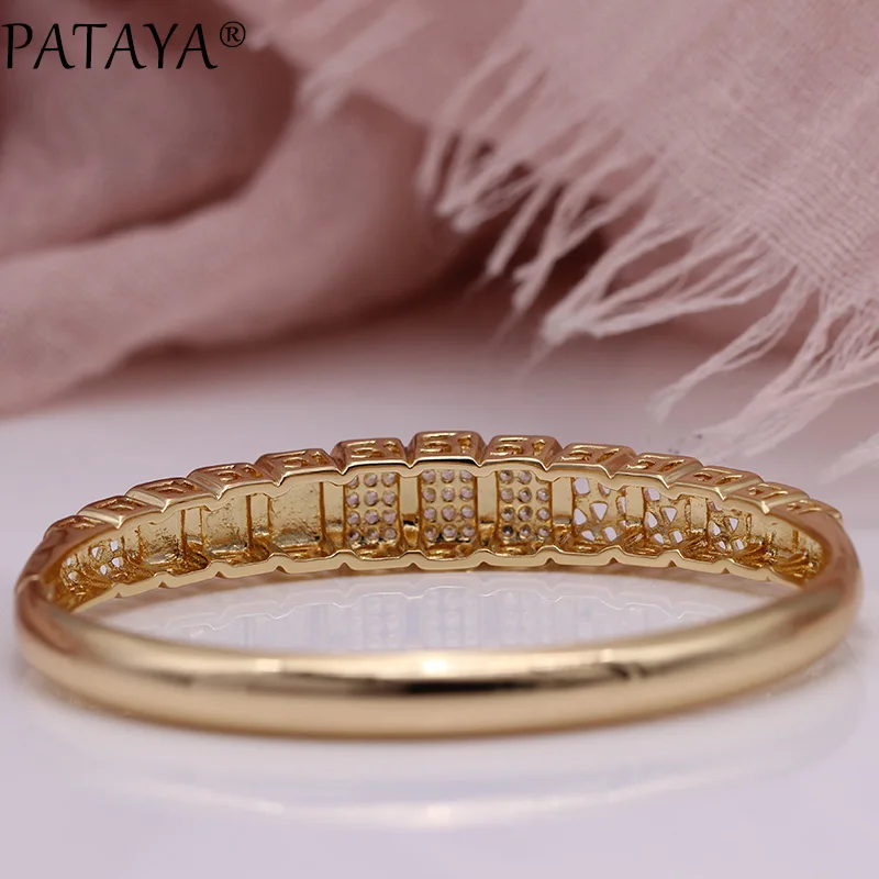 PATAYA, новинка, полые роскошные женские браслеты, белый натуральный циркон, модные украшения, 585, розовое золото, ассиметричный, Свадебный, прекрасный, квадратный браслет