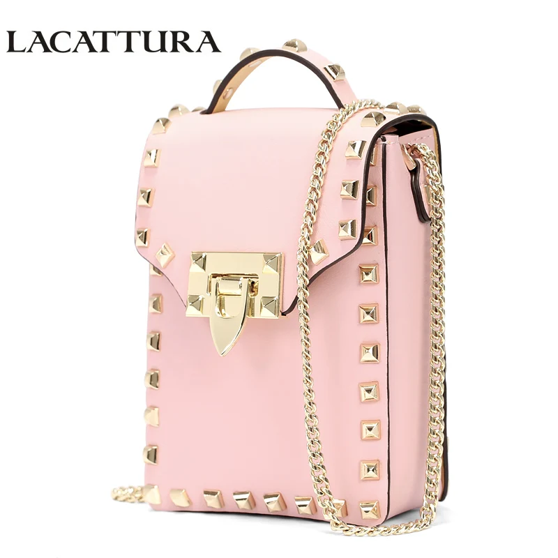 LACATTURA Luxury Handbag Flap Mini Bag Women Designer Chain Leather Shoulder Bags Rivet Punk ...