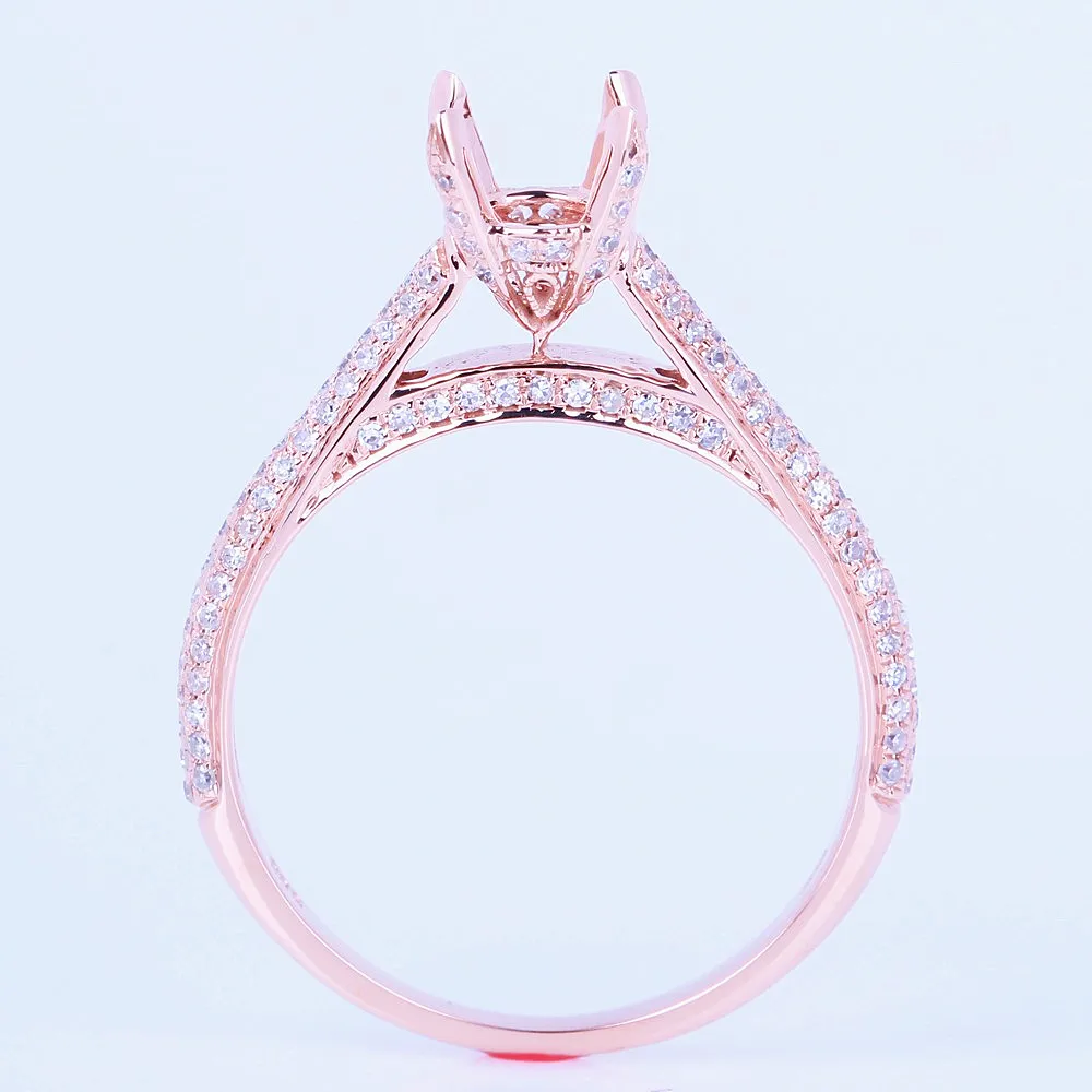 

HELON Solid 14K Rose Gold Round Shape 6-7mm Pave Genuine Natural Diamonds Semi Mount Engagement Wedding Fine Jewelry Ring