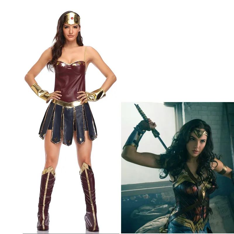 Delxe взрослый wonder woman Косплей Костюм женский Лига Справедливости Супер Герой Хэллоуин костюм сексуальная Диана косплей с леггинсами