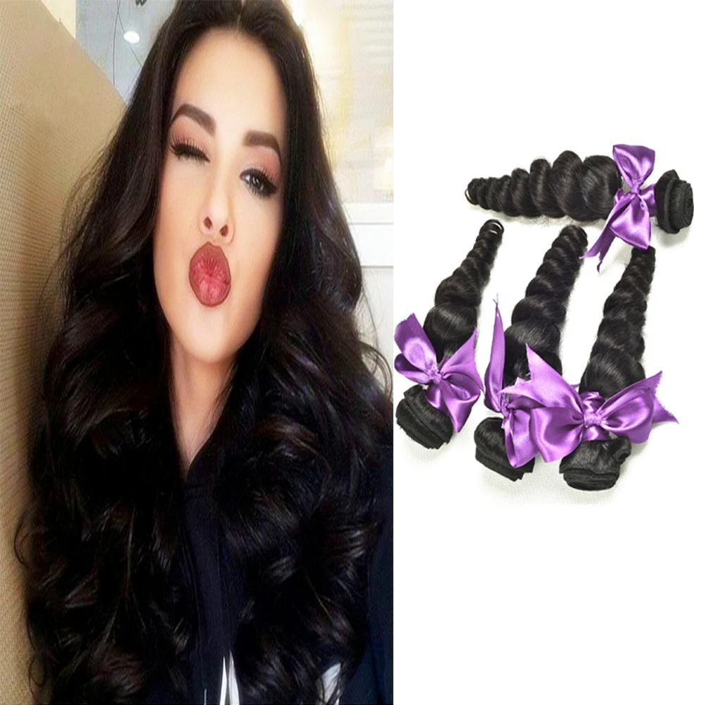 Model Queen Virgin Hair Brazilian Loose Wave Hair Extensions 3