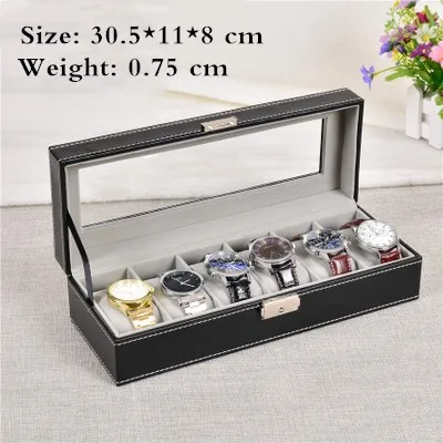 Европейский стиль, черные коробки для часов, модная деревянная и кожаная коробка для хранения часов,, ювелирные изделия для часов, Подарочный дисплей, чехол W28-38-46 - Цвет: 6 Slots Quanlity PU