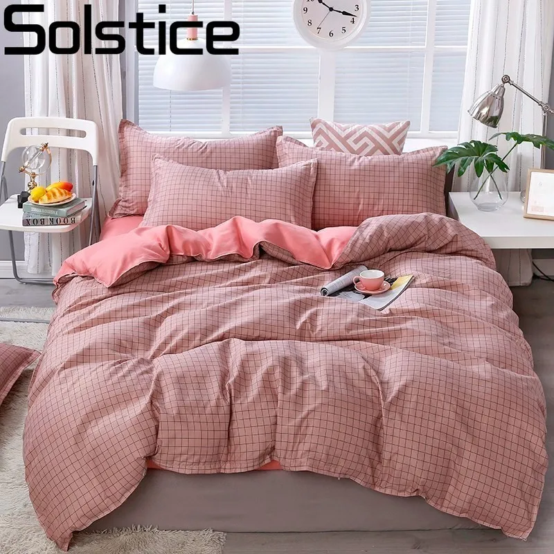 Solstice простые Стильные розовые маленькие клетчатые одеяла, комплекты постельного белья, постельное белье, наволочка с принтом, простыня, пододеяльник