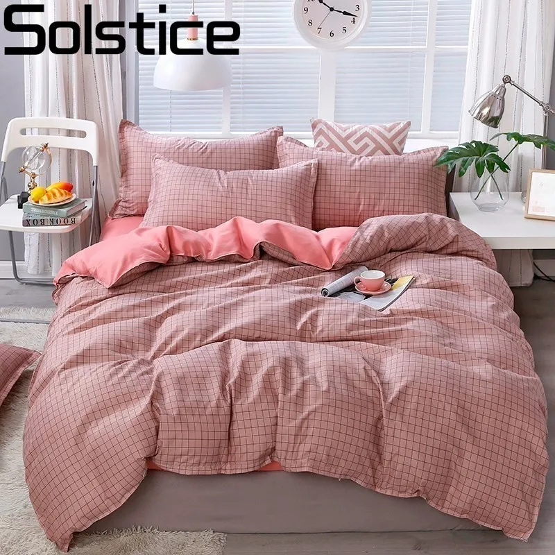 

Solstice Simple stylish pink small lattice Comforter Bedding Sets Bed Linen Bedclothes Pillowcase Printing Bed Sheet Duvet Cover