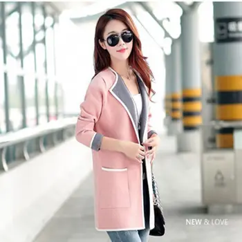

Brieuces Spring and autumn new women's cardigan women's long jersey sweater mixed colors fashion sweater coat