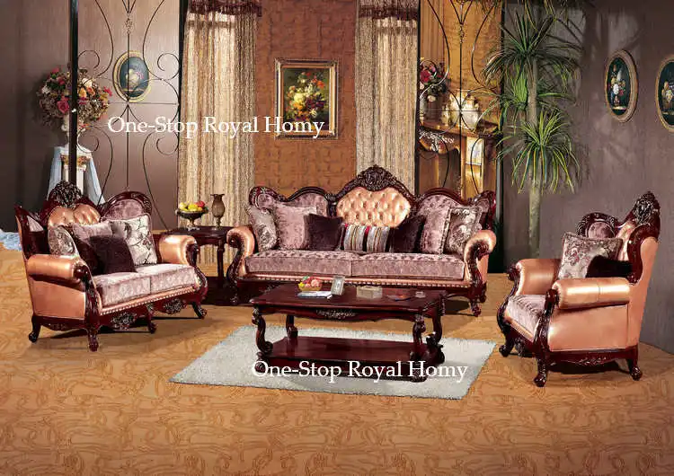 Antique Home Living Room Furniture Set Leather Sofa Hand Carved Antique Home Living Room Furniture Set Leather Sofa Hand Carved Solid Wood Frame Furnishing In Sofas From On Aliexpress