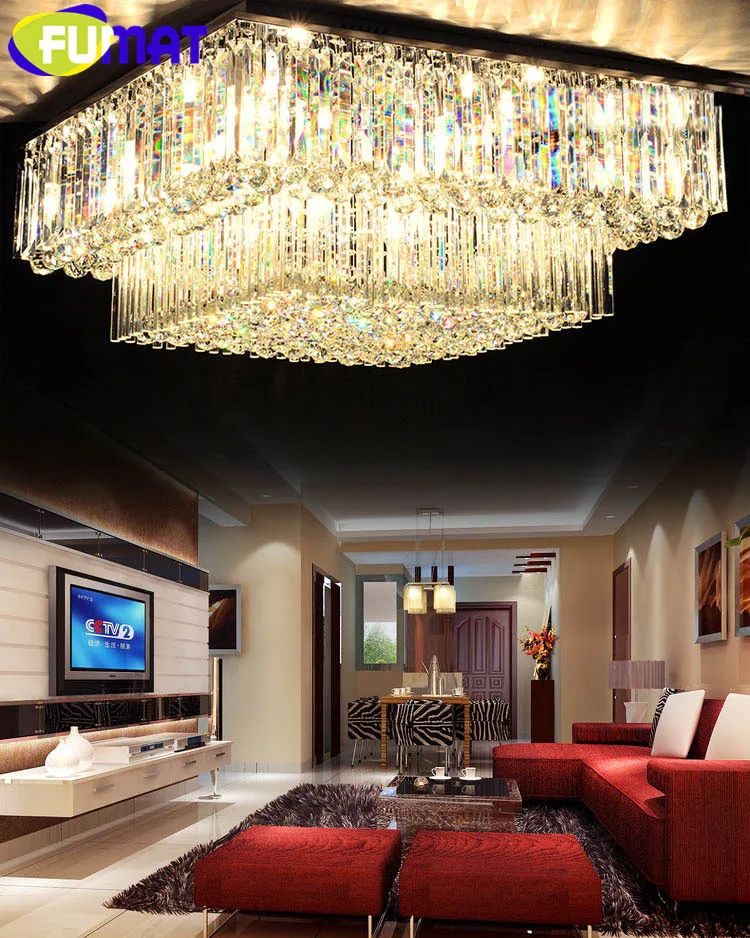 FUMAT Crystal K9 Ceiling Lamps Square Stainless Steel Base Transparent Modern Style Hanging Light Fixture Suspension Luminaire 12