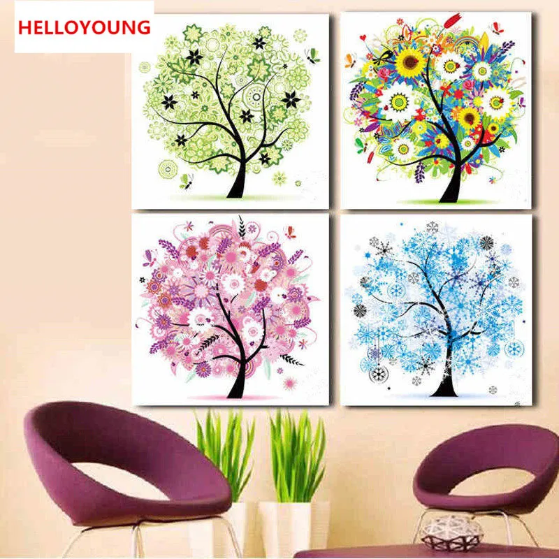 

YGS-134 DIY Diamonds Embroidery Spring Summer Autumn Winter Four Seasons Tree Round Diamond Painting Cross Stitch Diamond Mosaic