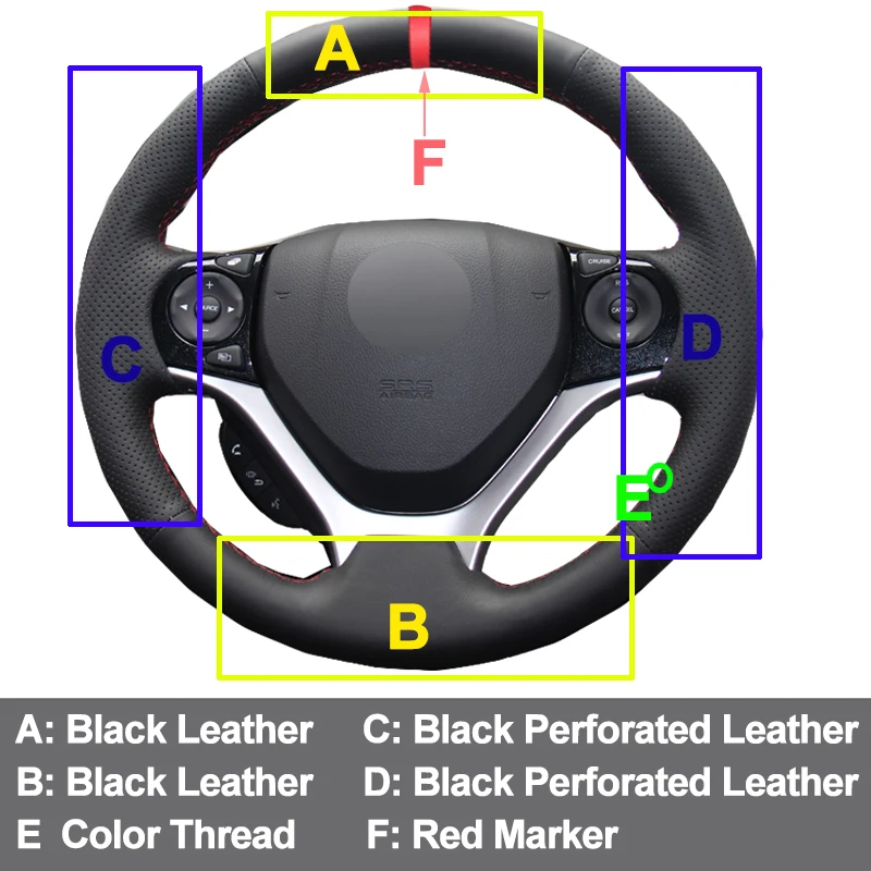 HuiER чистая ручная швейная крышка рулевого колеса автомобиля износостойкий красный маркер для Honda Civic 9 2012- Авто Стайлинг