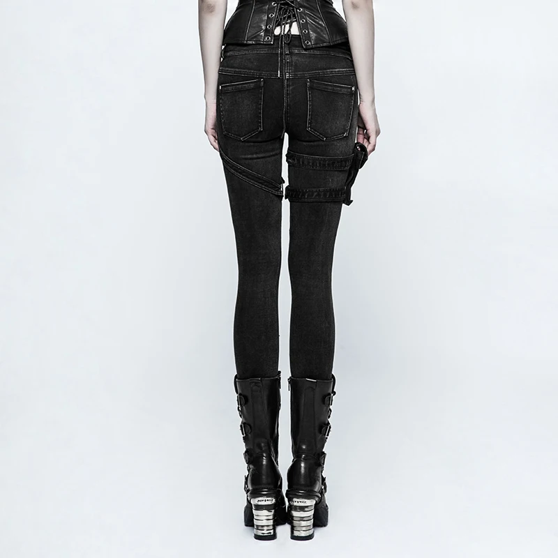 Женские джинсовые брюки-карандаш черные повседневные брюки в стиле панк с карманами обтягивающие джинсовые штаны