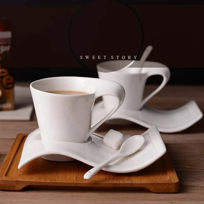 

Sea Wave 3D Ceramic Coffee Mug Saucer Spoon Set 180ml Coffee Cups and Saucer