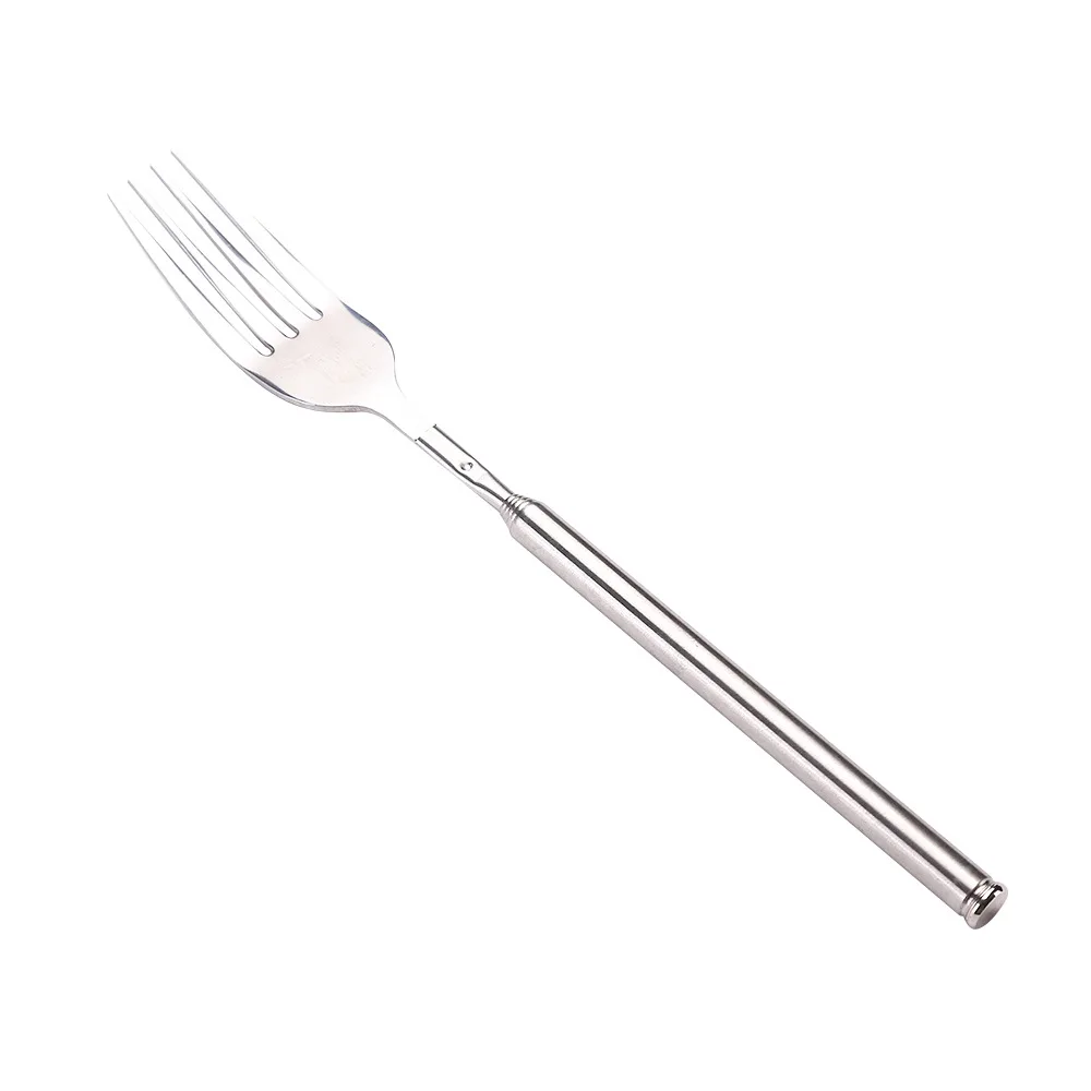 

HOT Stainless Steel Telescopic Extendable Fork BBQ Dinner Fruit Dessert Long Cutlery Forks Kitchen Tool NDS66