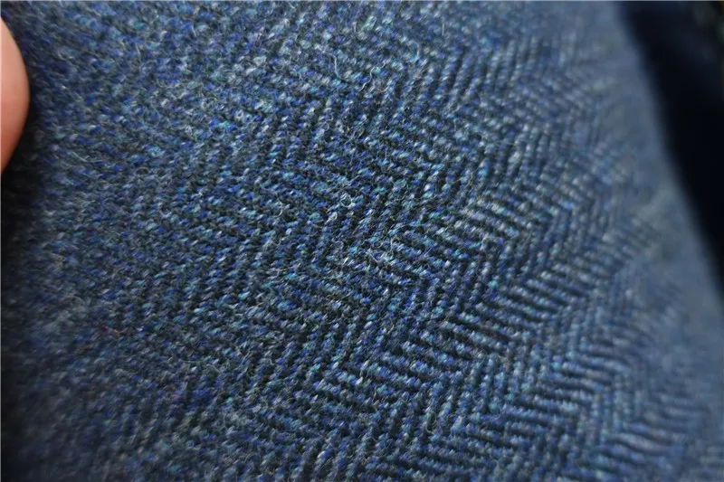 

free ship 80% WOOL navy with black line weaved tweed fabric Herringbone by meter 60" wide